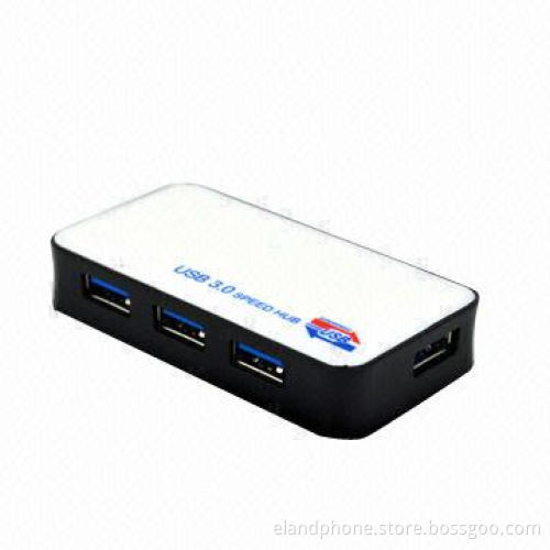 4-port USB 3.0 hub, provides external power plug to supply power for each USB 3.0